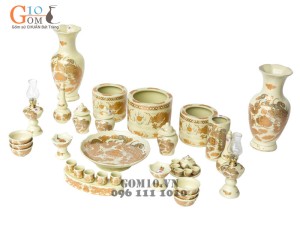 Bộ đồ thờ họa tiết Rồng Phúc Lộc Thọ vàng kim 003