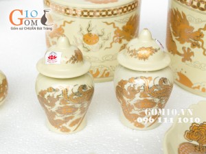 Bộ đồ thờ họa tiết Rồng Phúc Lộc Thọ vàng kim 003
