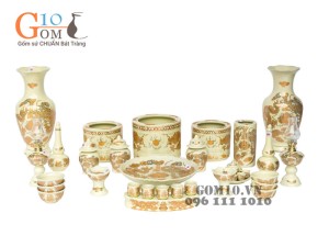 Bộ đồ thờ họa tiết Rồng Phúc Lộc Thọ vàng kim 003