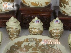 Bộ đồ thờ họa tiết Rồng Phúc Lộc Thọ vàng kim