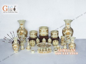 Bộ đồ thờ họa tiết Rồng Phúc Lộc Thọ vàng kim