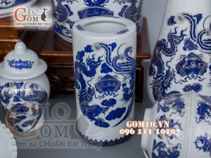 Bộ đồ thờ họa tiết Rồng Phúc Lộc Thọ xanh kim đầy đủ (có tam cấp)