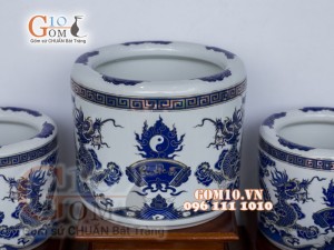 Bộ đồ thờ họa tiết Rồng Phúc Lộc Thọ xanh kim đầy đủ (có tam cấp)