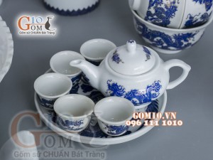 Bộ đồ thờ họa tiết Rồng Phúc Lộc Thọ xanh kim đầy đủ (có tam cấp)