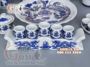 Bộ đồ thờ họa tiết Rồng Phúc Lộc Thọ xanh kim đầy đủ (có tam cấp)