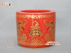 Bộ đồ thờ Hỏa Long họa tiết Phúc - Lộc - Thọ vàng kim men đỏ 03