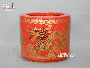 Bộ đồ thờ Hỏa Long họa tiết Phúc - Lộc - Thọ vàng kim men đỏ 03