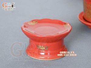 Bộ đồ thờ Hỏa Long họa tiết Phúc - Lộc - Thọ vàng kim men đỏ 03