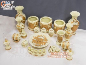 Bộ đồ thờ hoạ tiết Sen vàng kim, mẫu mới