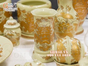 Bộ đồ thờ hoạ tiết Sen vàng kim, mẫu mới