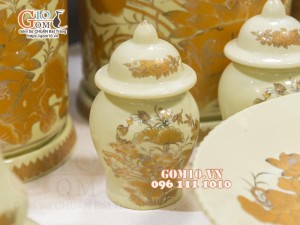 Bộ đồ thờ hoạ tiết Sen vàng kim, mẫu mới