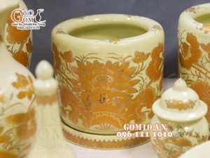 Bộ đồ thờ hoạ tiết Sen vàng kim, mẫu mới