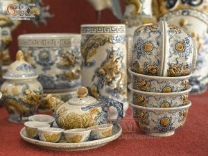 Bộ đồ thờ Hỷ Sự Nạp Phúc men rạn đắp nổi Rồng cao cấp 04