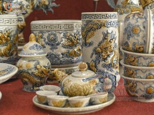 Bộ đồ thờ Hỷ Sự Nạp Phúc men rạn đắp nổi Rồng cao cấp 04