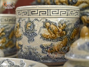 Bộ đồ thờ Hỷ Sự Nạp Phúc men rạn đắp nổi Rồng cao cấp 04