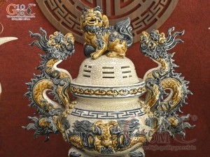 Bộ đồ thờ Hỷ Sự Nạp Phúc men rạn đắp nổi Rồng cao cấp 04