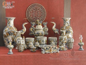 Bộ đồ thờ Hỷ Sự Nạp Phúc men rạn đắp nổi Rồng cao cấp 04