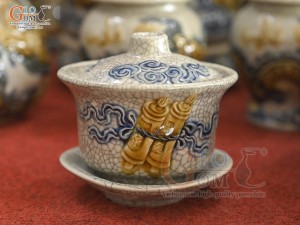 Bộ đồ thờ Hỷ Sự Nạp Phúc men rạn đắp nổi Rồng cao cấp 04