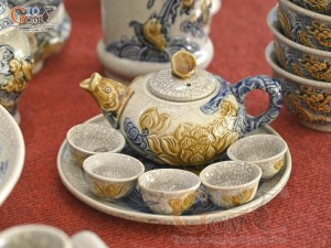 Bộ đồ thờ Hỷ Sự Nạp Phúc men rạn đắp nổi Rồng cao cấp 04