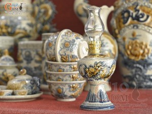 Bộ đồ thờ Hỷ Sự Nạp Phúc men rạn đắp nổi Rồng cao cấp 04