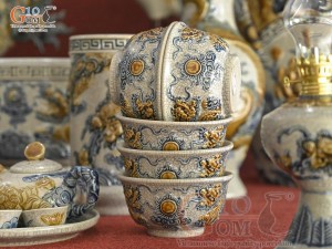 Bộ đồ thờ Hỷ Sự Nạp Phúc men rạn đắp nổi Rồng cao cấp 04