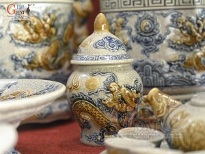 Bộ đồ thờ Hỷ Sự Nạp Phúc men rạn đắp nổi Rồng cao cấp 04