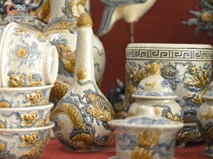 Bộ đồ thờ Hỷ Sự Nạp Phúc men rạn đắp nổi Rồng cao cấp 04