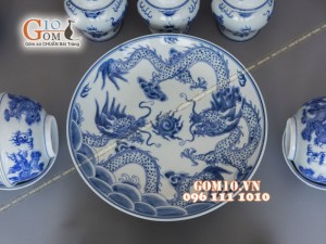 Bộ đồ thờ men dong cổ vẽ rồng (có tam cấp)