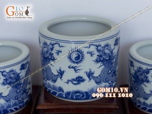 Bộ đồ thờ men dong cổ vẽ rồng (có tam cấp)