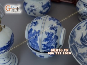 Bộ đồ thờ men dong cổ vẽ rồng (có tam cấp)