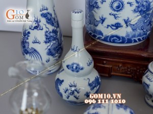 Bộ đồ thờ men dong cổ vẽ rồng (có tam cấp)