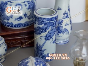 Bộ đồ thờ men dong cổ vẽ rồng (có tam cấp)