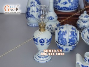 Bộ đồ thờ men dong cổ vẽ rồng (có tam cấp)