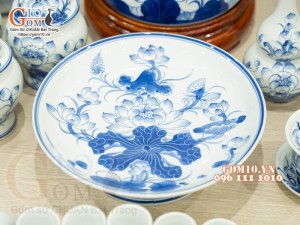 Bộ đồ thờ men lam vẽ Sen Đại Cát