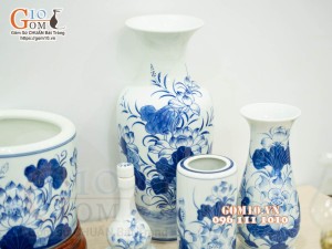 Bộ đồ thờ men lam vẽ Sen Đại Cát