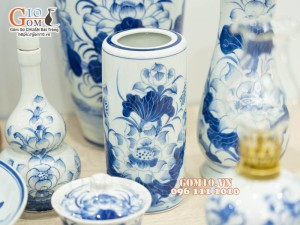 Bộ đồ thờ men lam vẽ Sen Đại Cát