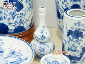 Bộ đồ thờ men lam vẽ Sen Đại Cát