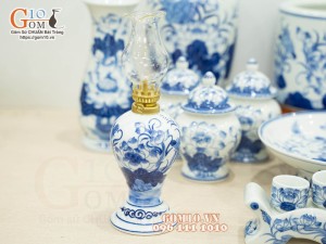 Bộ đồ thờ men lam vẽ Sen Đại Cát