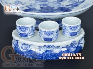 Bộ đồ thờ men lam cổ vẽ Sen Phú Quý Tài Lộc 04