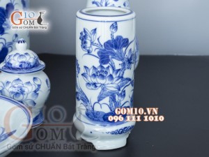Bộ đồ thờ men lam cổ vẽ Sen Phú Quý Tài Lộc 04