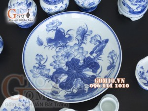 Bộ đồ thờ men lam cổ vẽ Sen Phú Quý Tài Lộc 04