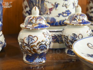 Bộ đồ thờ men lam vẽ Rồng Sen Đại Phát vẽ vàng, 16 chi tiết (Ban Thờ 1m27-1m53)