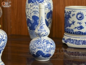 Bộ đồ thờ men lam vẽ Rồng Sen Đại Phát, 15 chi tiết (Ban Thờ 1m27-1m53)
