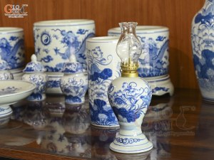 Bộ đồ thờ men lam vẽ Rồng Sen Đại Phát, 15 chi tiết (Ban Thờ 1m27-1m53)