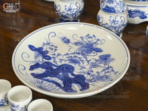Bộ đồ thờ men lam vẽ Rồng Sen Đại Phát, 15 chi tiết (Ban Thờ 1m27-1m53)