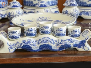 Bộ đồ thờ men lam vẽ Rồng Sen Đại Phát, 15 chi tiết (Ban Thờ 1m27-1m53)