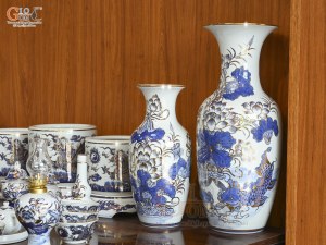 Bộ đồ thờ men lam vẽ Rồng Sen Đại Phát, 24 chi tiết (Ban Thờ 1m53)