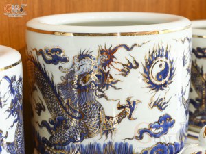 Bộ đồ thờ men lam vẽ Rồng Sen Đại Phát, 24 chi tiết (Ban Thờ 1m53)