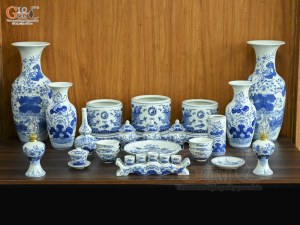 Bộ đồ thờ men lam vẽ Rồng Sen Đại Phát (Ban Thờ 1m53)