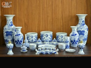 Bộ đồ thờ men lam vẽ Rồng Sen Đại Phát (Ban Thờ 1m53)